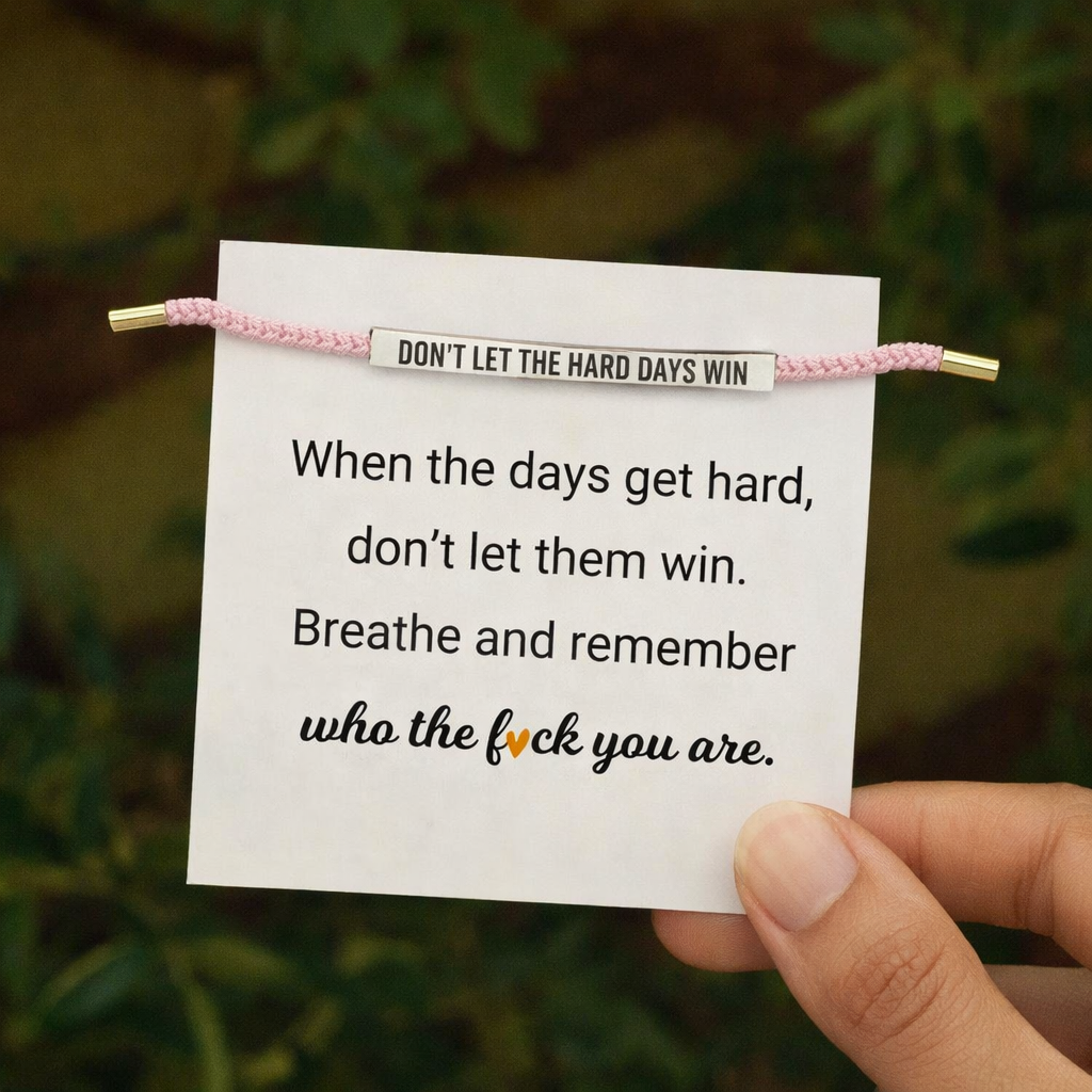 Pink cord version of motivational engraved bracelet