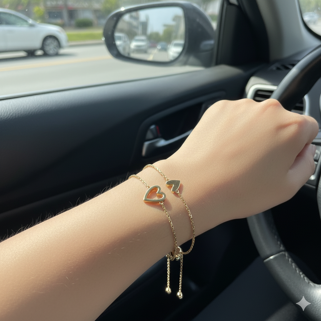 Reseña de amigas usando pulseras Matching Hearts