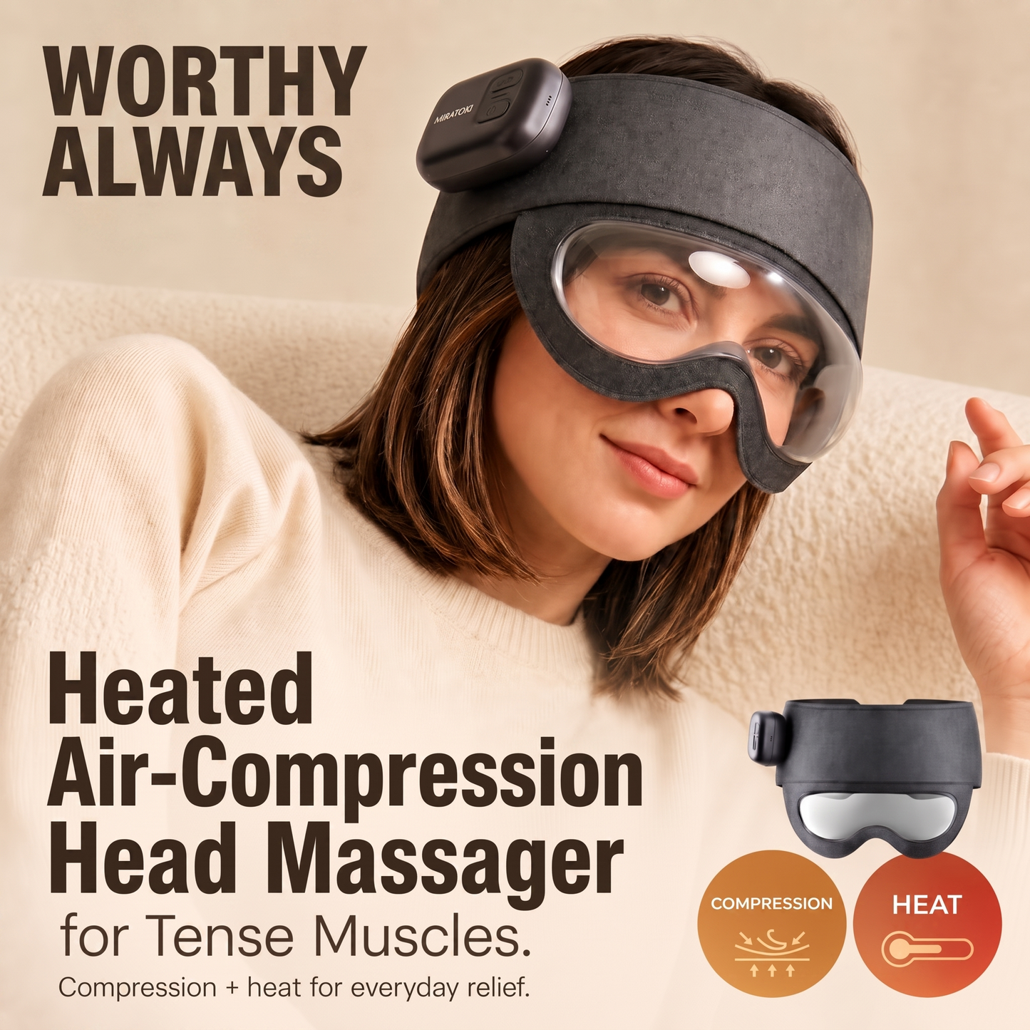 Thermal Heated Air-Compression Head Massager